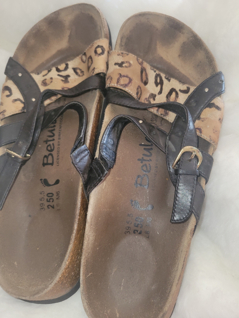 Birkenstock Leopard Print and Black Buckle Leather Sandals